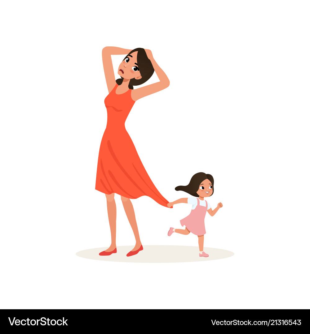 Naughty daughter holding her tired mother Naughty daughter holding her tired mother vector image