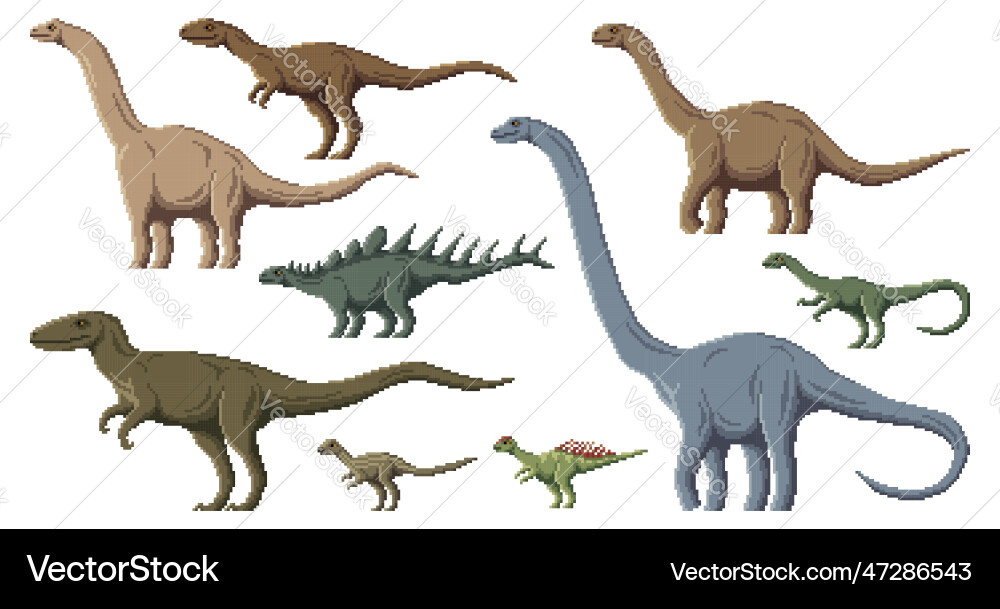 Pixel dinosaur characters 8bit game dino animals Vector Image