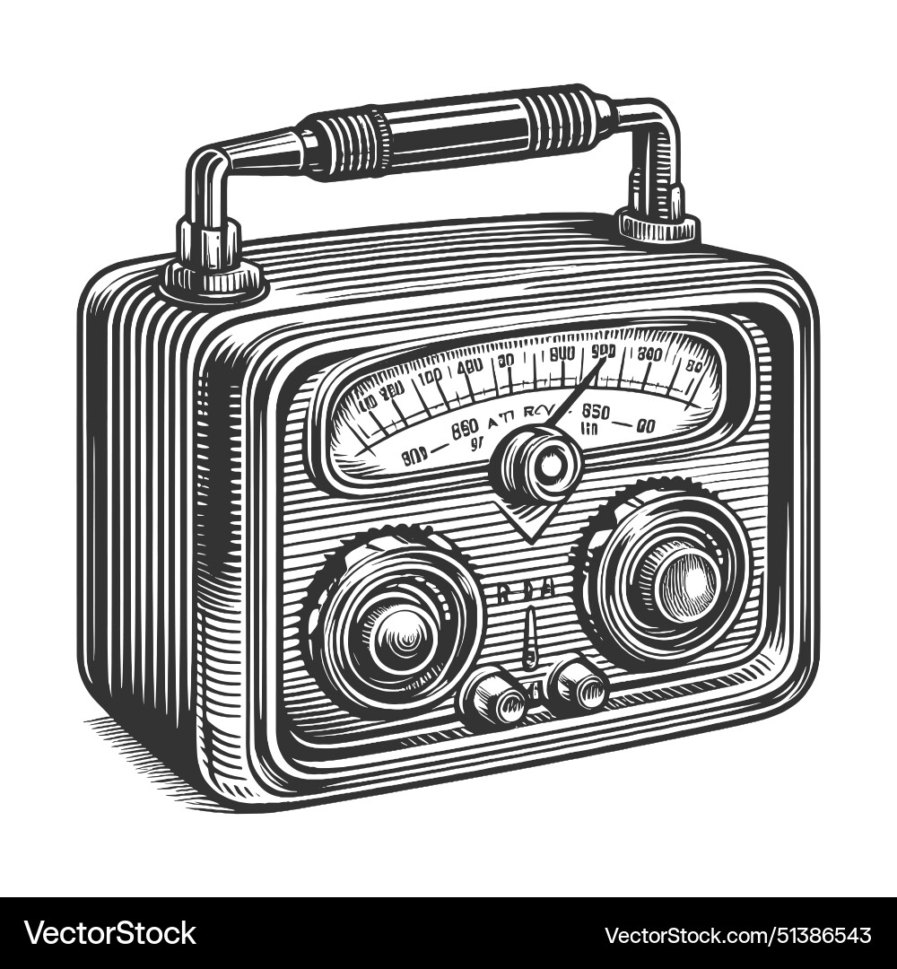 Portable radio with dials and handle Portable radio with dials and handle Vector Image