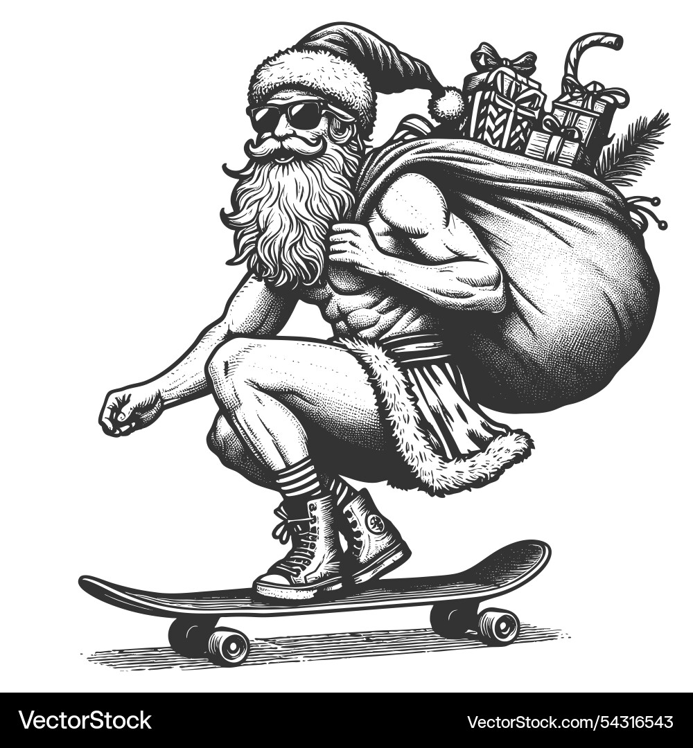 Santa Skateboarding Geschenksack Santa Skateboarding Geschenksack vektorbild