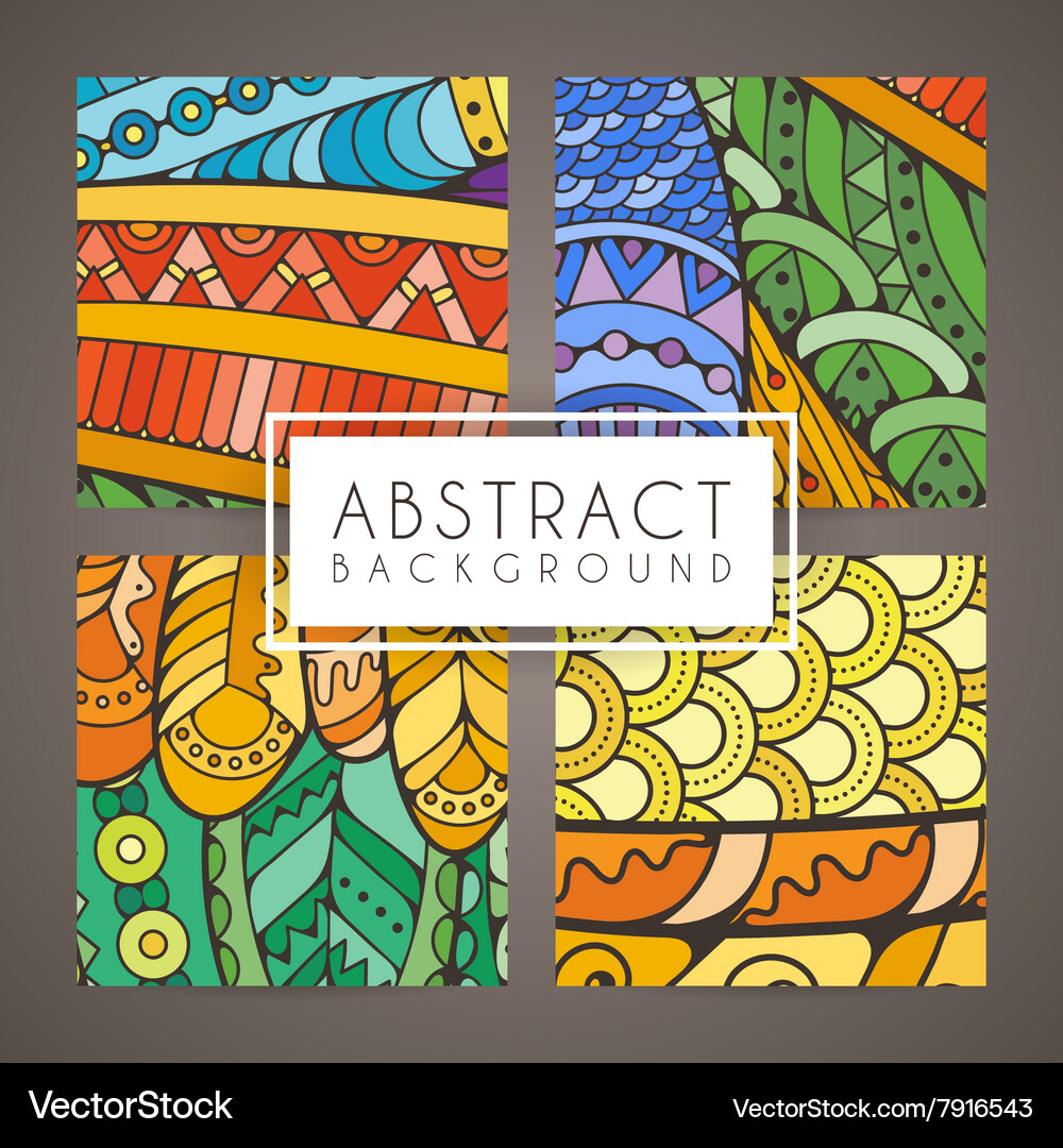 Set of four colorful intricate patterns Vector Image