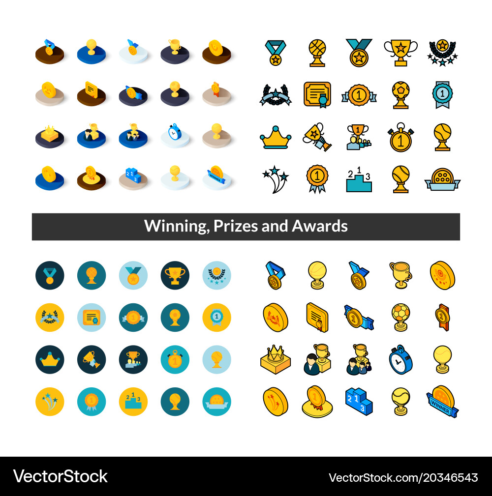 Set of icons in different style - isometric flat vector image