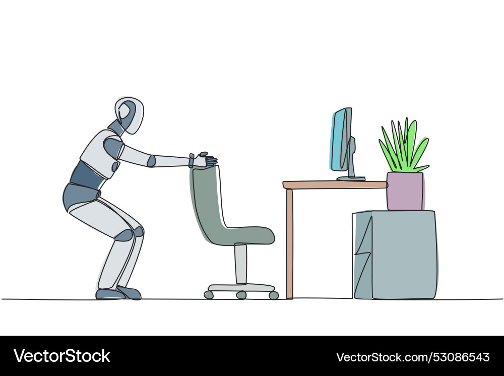 Single continuous line drawing smart robot stands Single continuous line drawing smart robot stands vector image