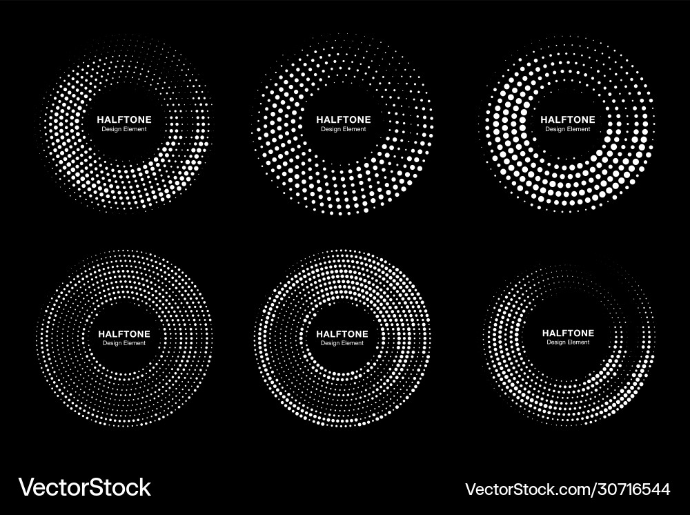 Halftone circular dotted frames set circle dots Halftone circular dotted frames set circle dots vector image