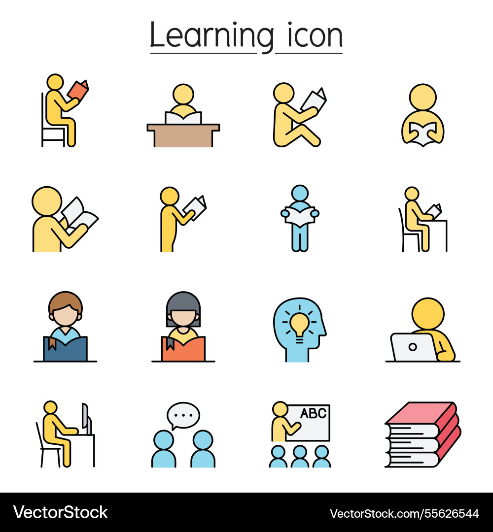 Learning icon set in color line style Learning icon set in color line style vector image