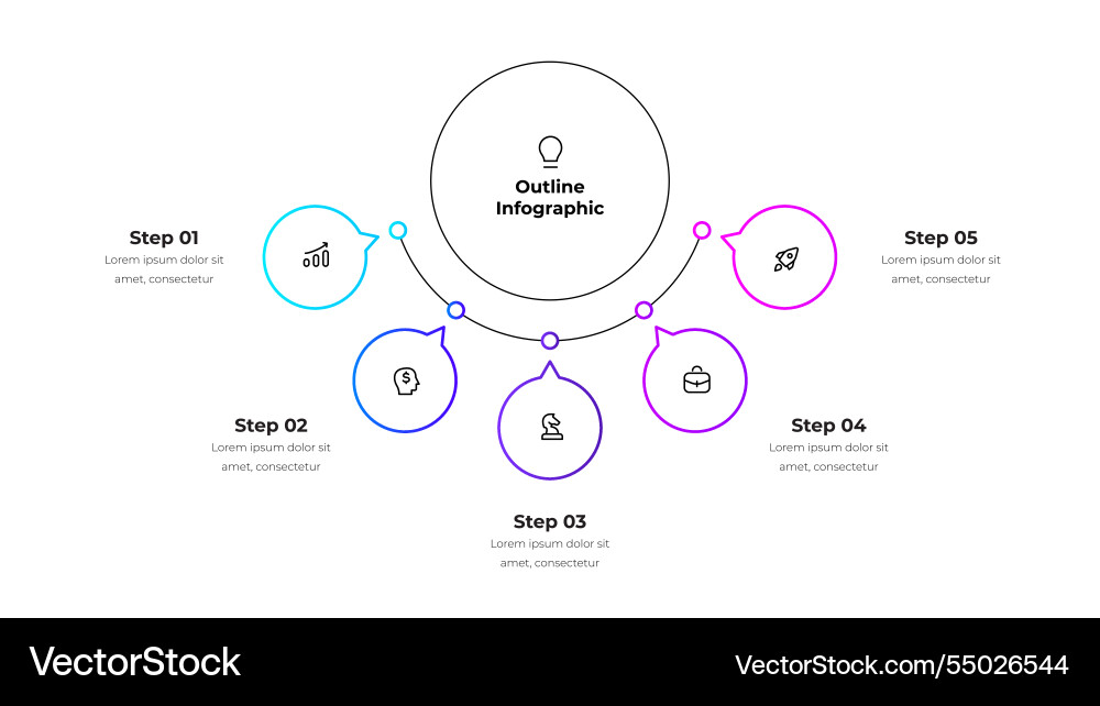 Line organization chart with five options steps Line organization chart with five options steps vector image