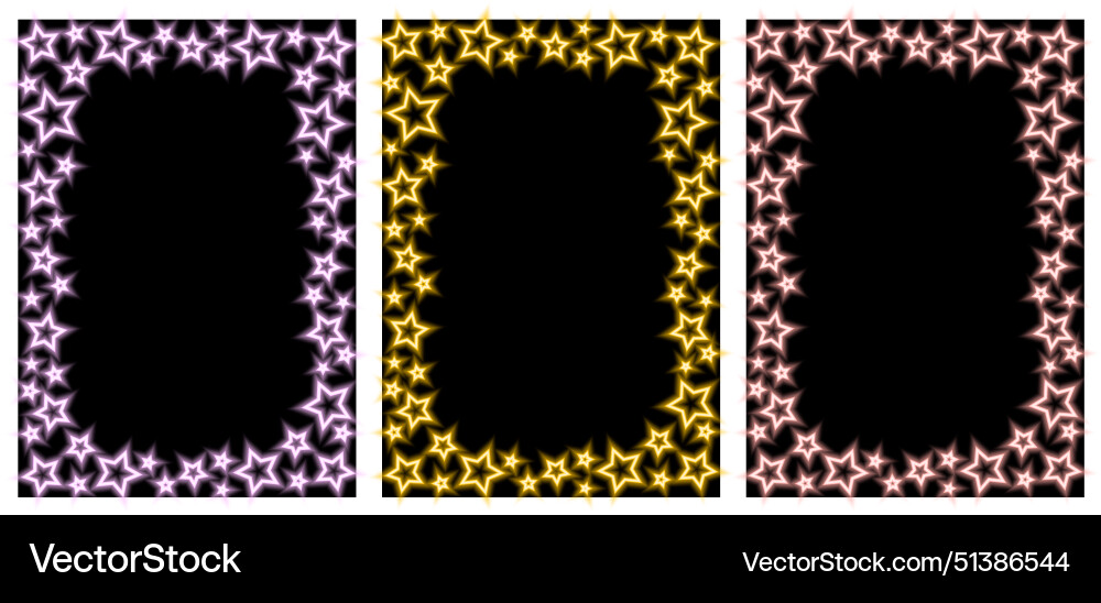 Set frames with stars in neon effect Set frames with stars in neon effect vector image