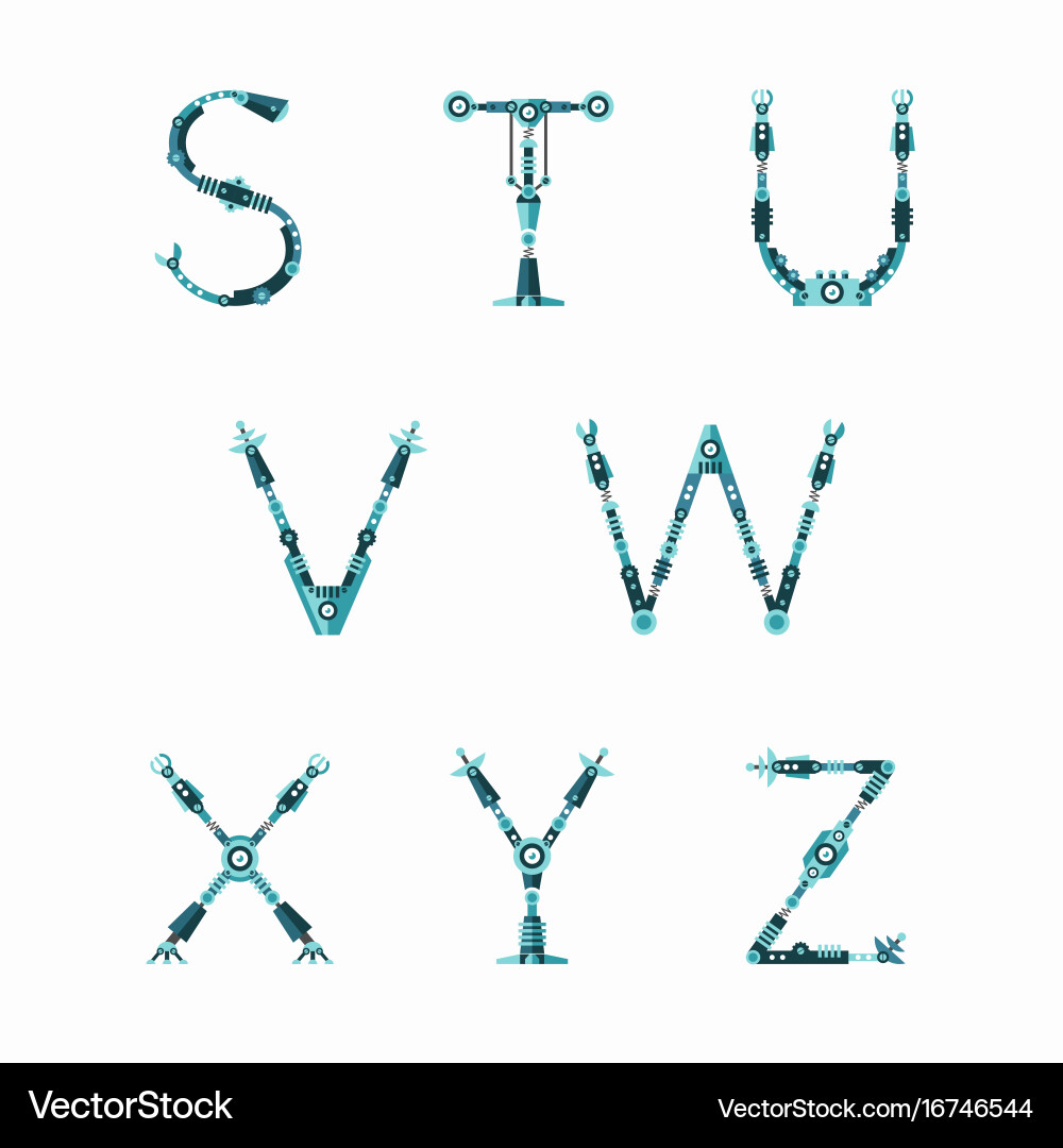 Technical robot font letters from s to z vector image