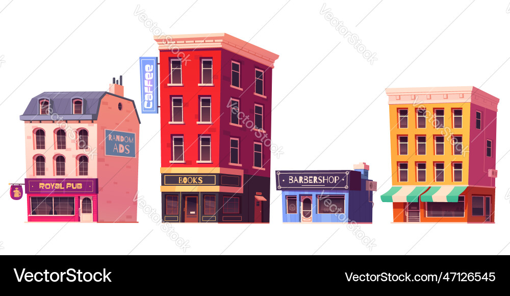 Cartoon set of city buildings isolated on white Cartoon set of city buildings isolated on white vector image
