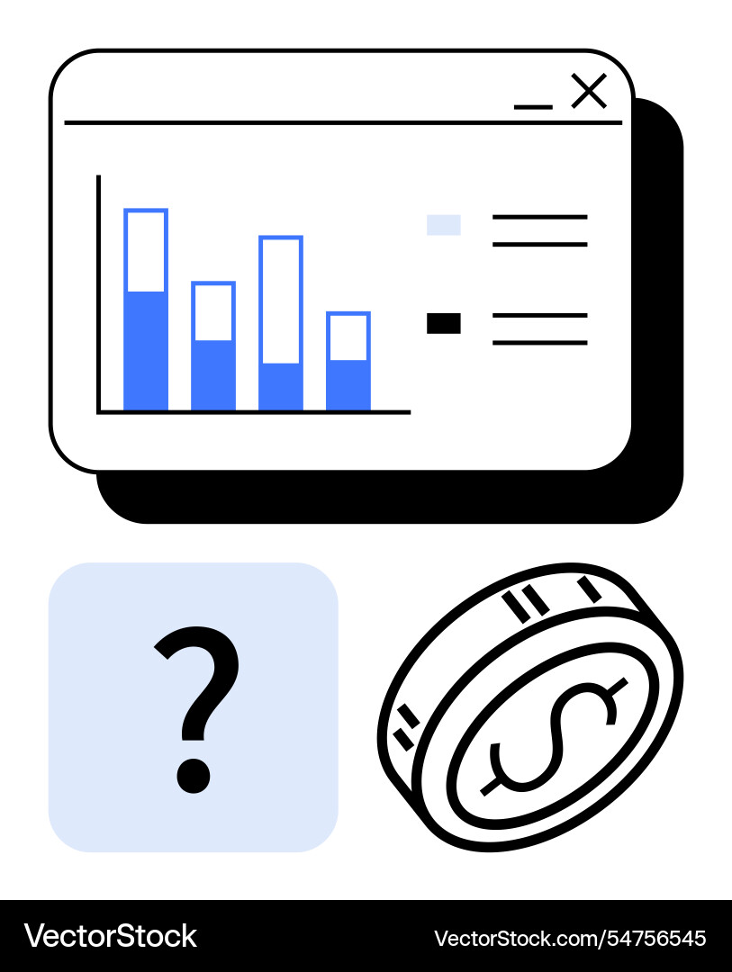 Data analysis interface with chart question mark vector image