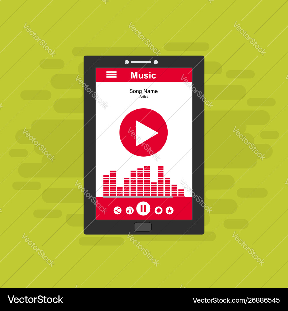Media player application app template with flat Media player application app template with flat vector image