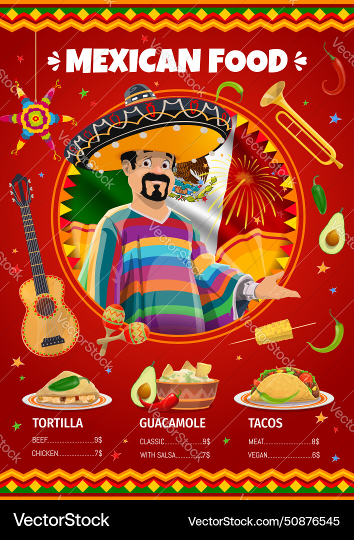 Mexican cuisine menu culinary template Mexican cuisine menu culinary template vector image