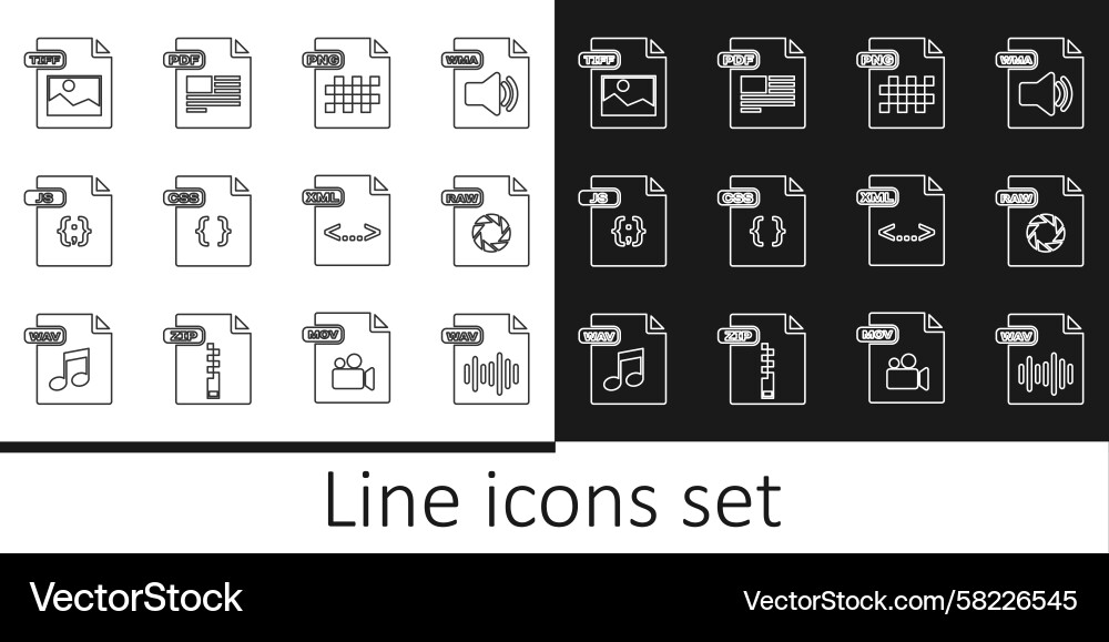 Raw File Icons - WAV, PNG, CSS, JS Vector Image