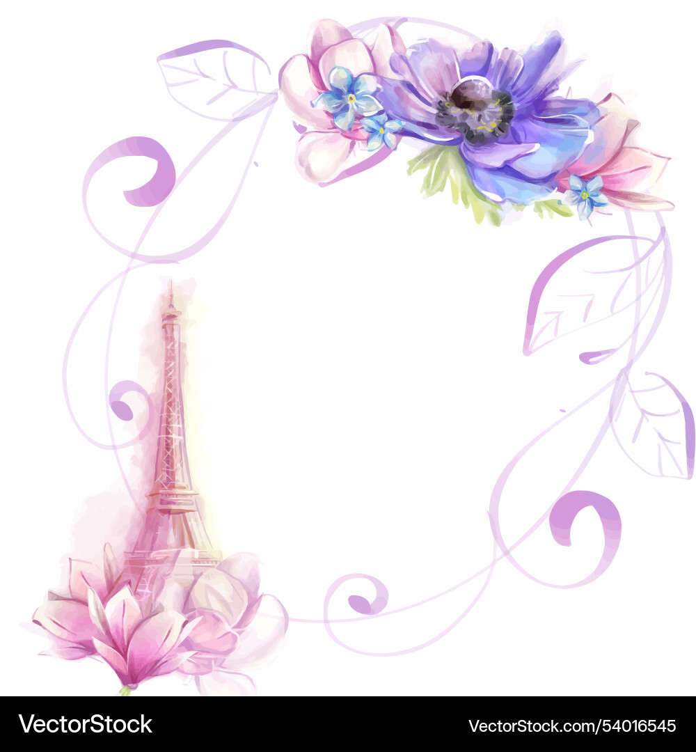Round frame with eiffel tower and spring flowers Round frame with eiffel tower and spring flowers vector image