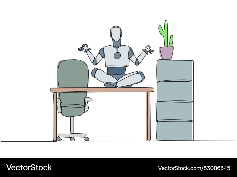 Single continuous line drawing smart robot vector image