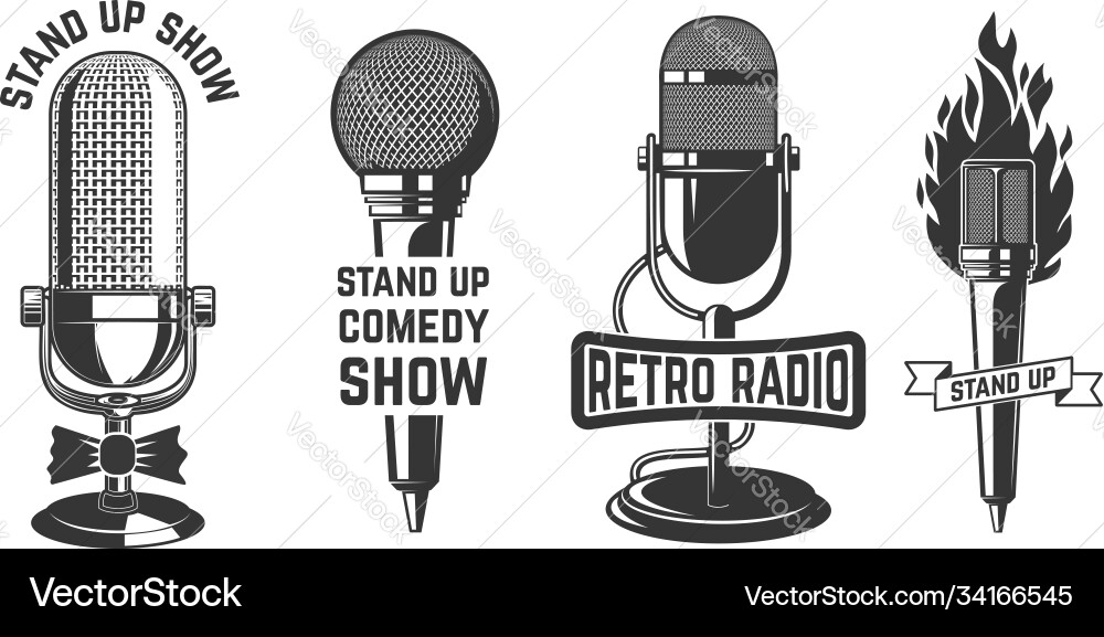 Stand up show set emblems with retro Stand up show set emblems with retro vector image