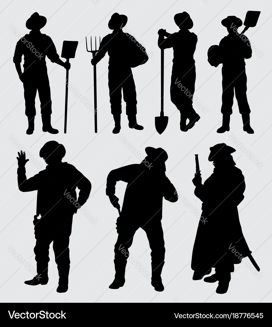 Worker and Cowboy Silhouettes Vector Image