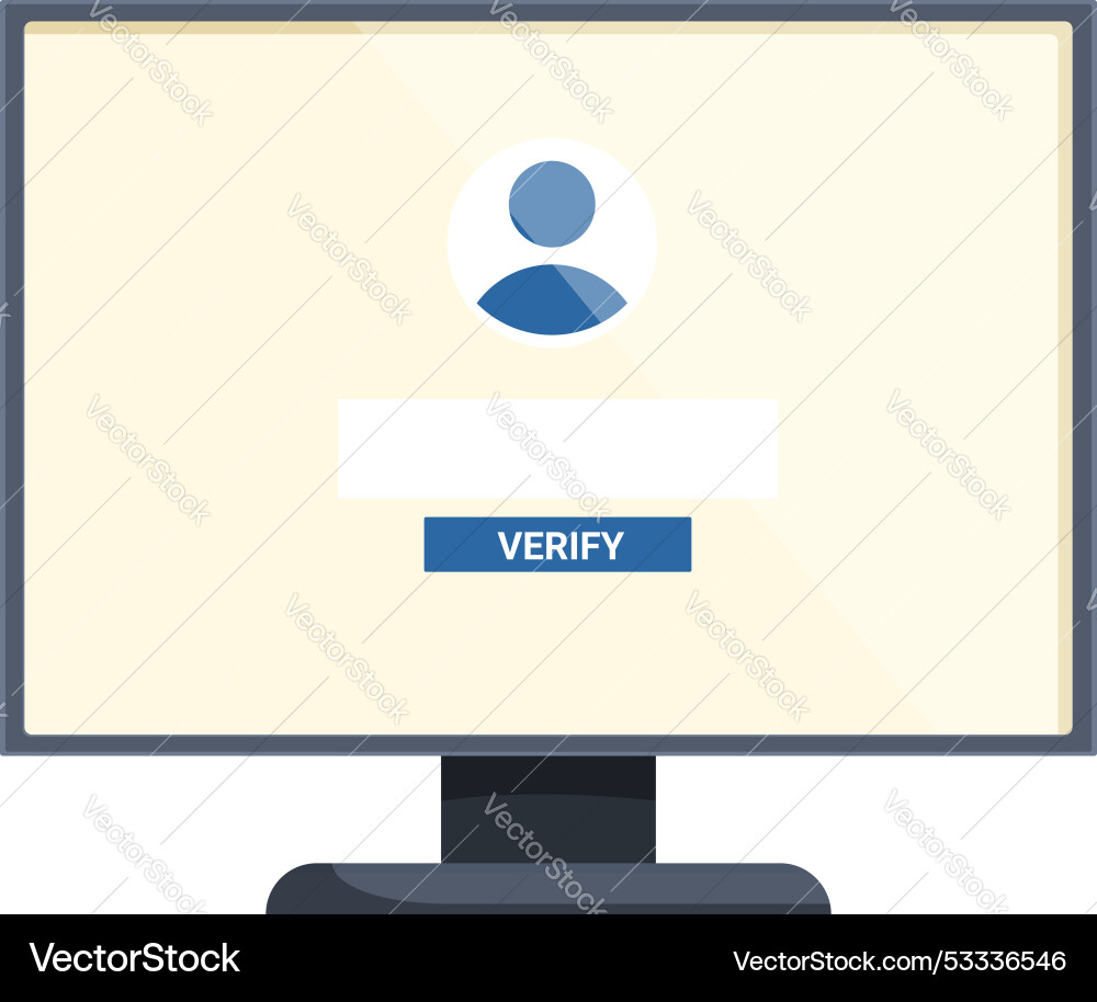 Computer monitor displaying user verification page Computer monitor displaying user verification page vector image