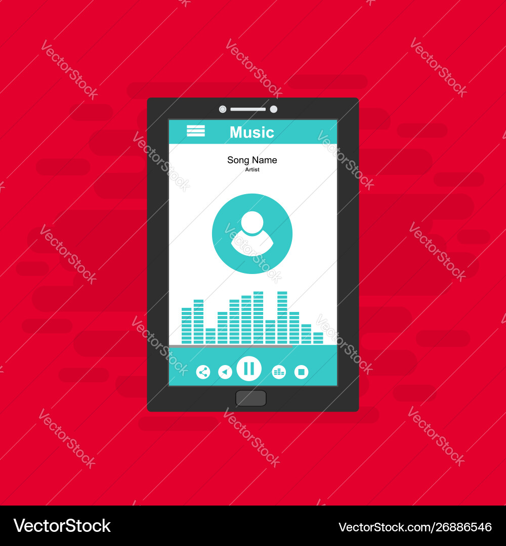 Media player application app template with flat vector image
