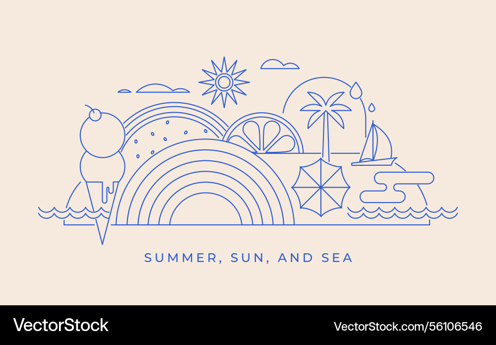 Minimalist summer concept design linear simple Minimalist summer concept design linear simple vector image