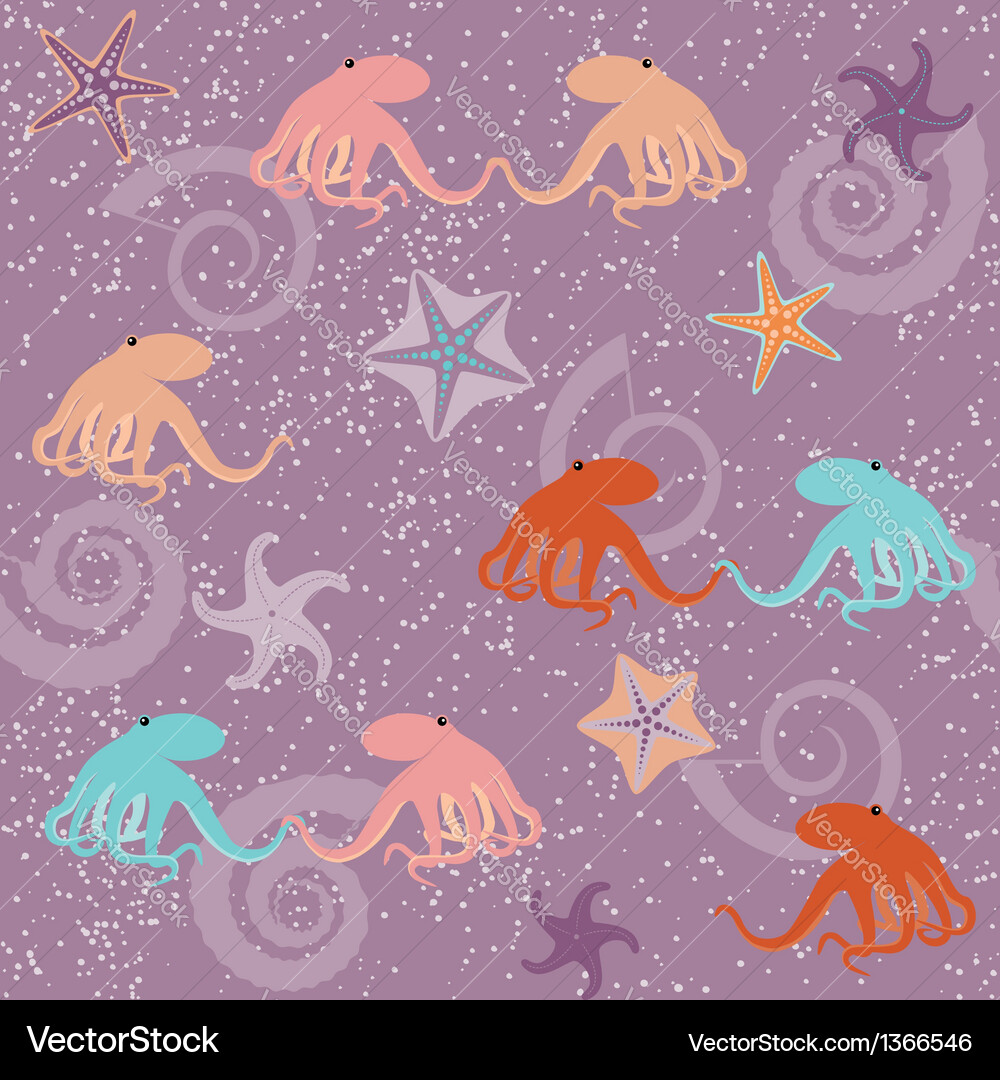 Seamless pattern with octopuses and stars Vector Image