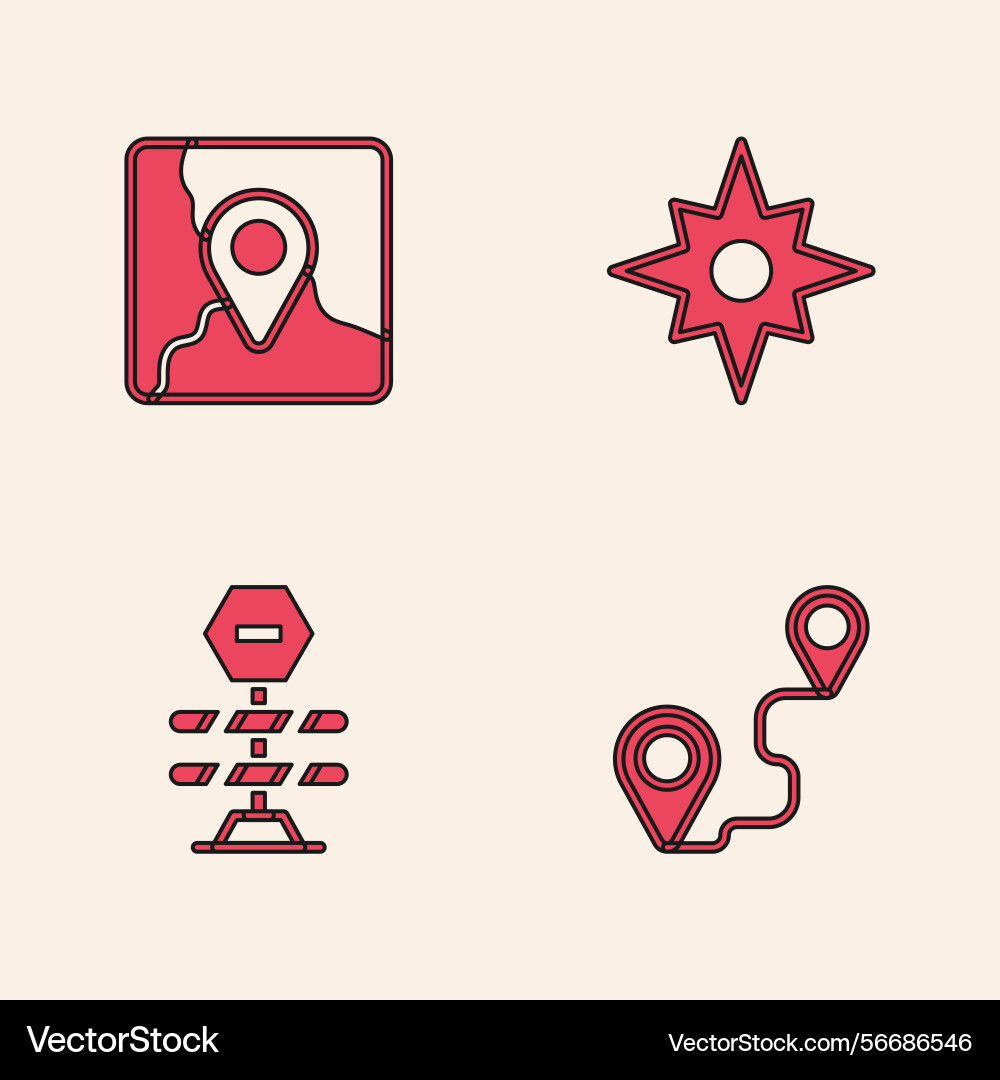 Set route location folded map with marker wind Set route location folded map with marker wind vector image