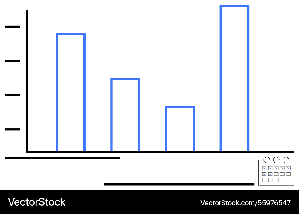 Bar graph visualization with calendar representing Bar graph visualization with calendar representing vector image