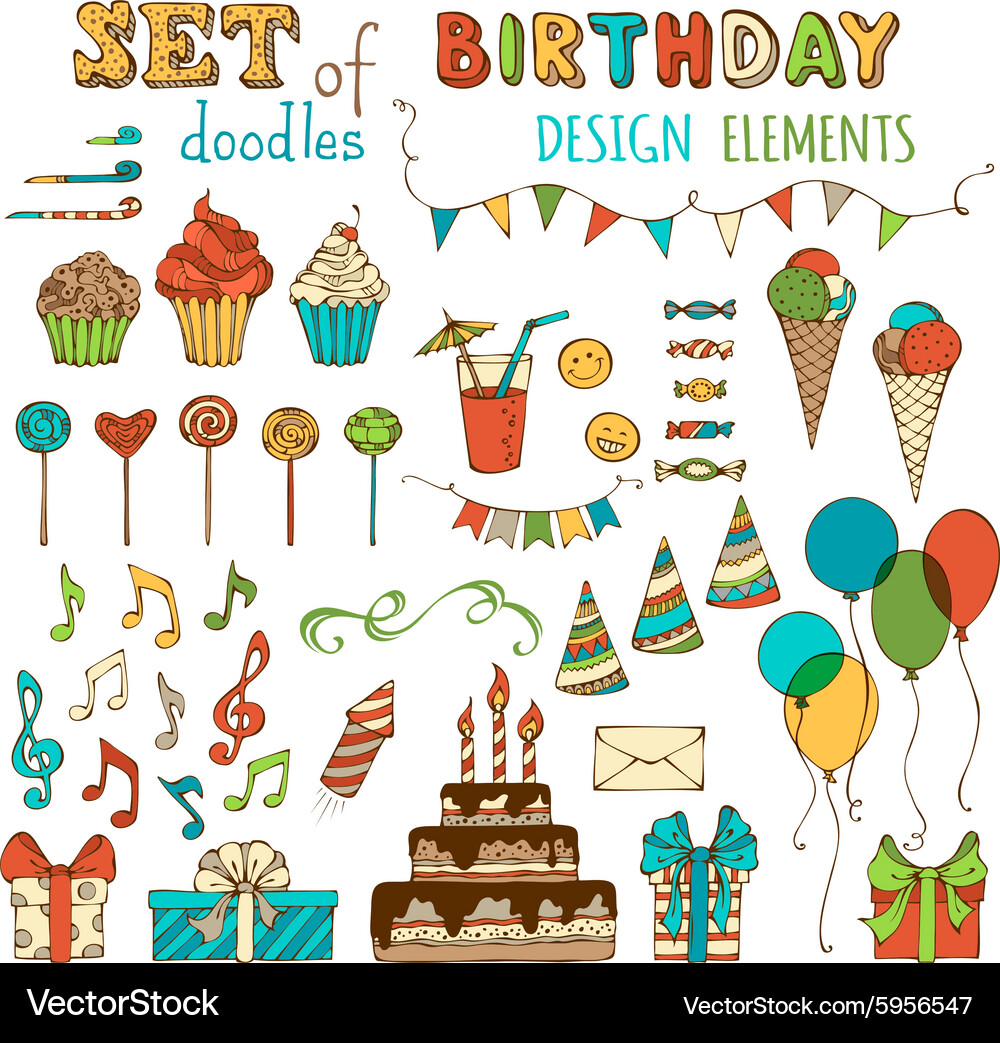 Happy Birthday Party Elements Vector Image