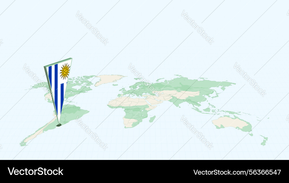 Highlighted uruguay on global map with 3d flag Vector Image