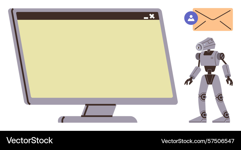 Robot beside a computer screen and email icon Robot beside a computer screen and email icon vector image