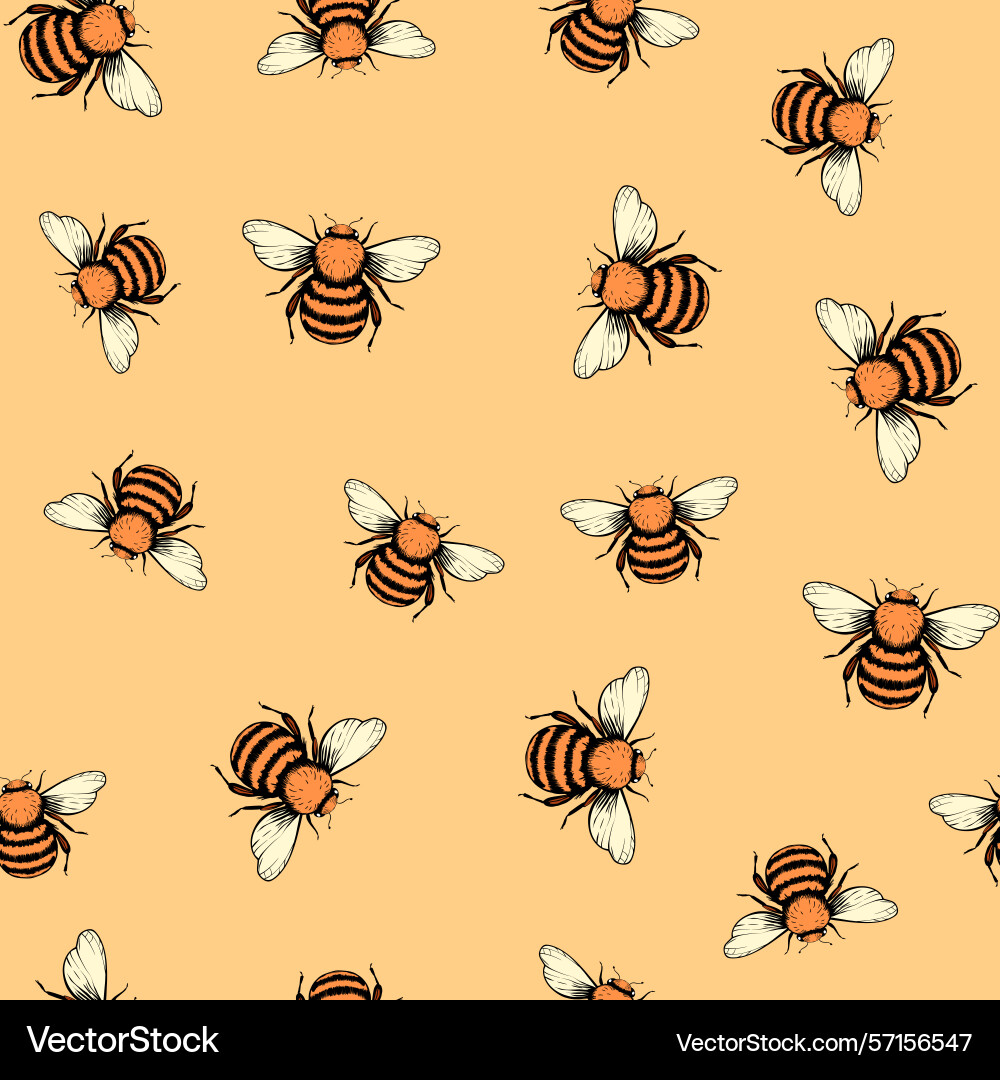 Seamless pattern with bees small wasp Seamless pattern with bees small wasp Vector Image