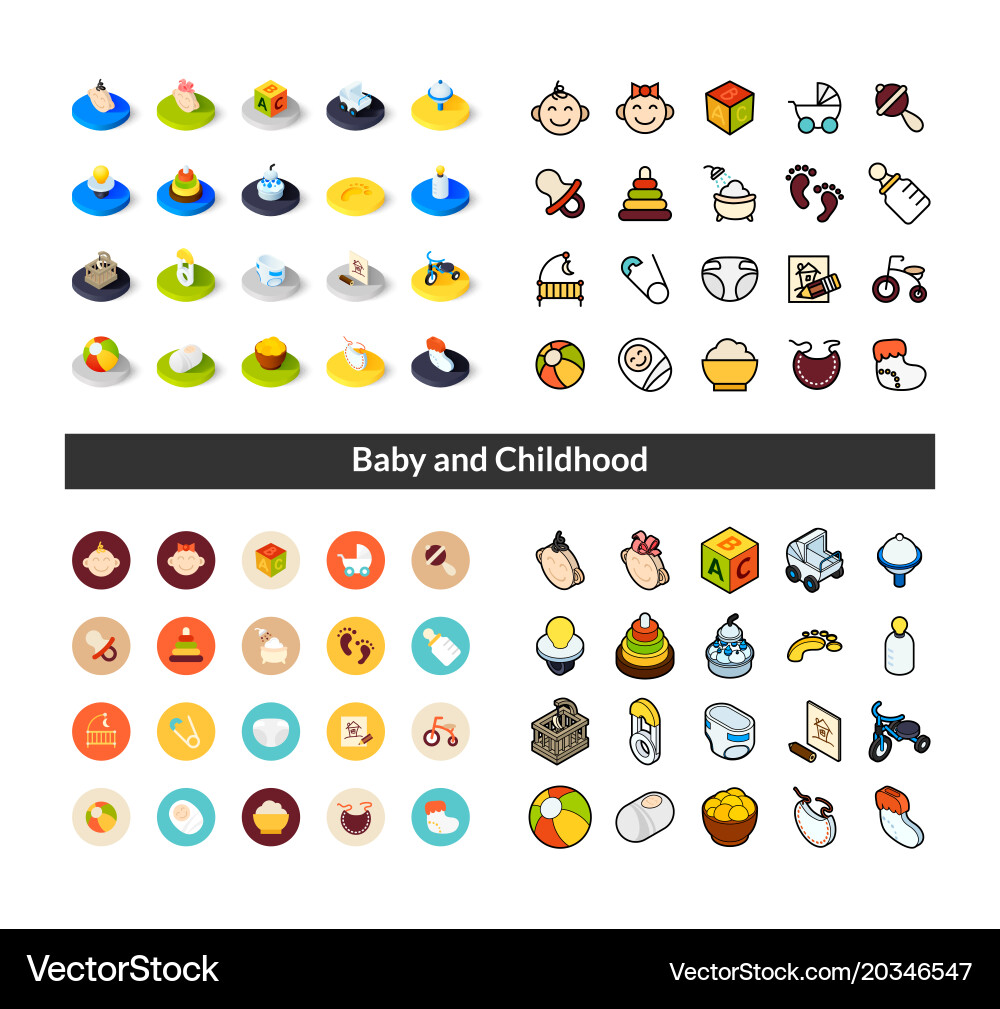Set of icons in different style - isometric flat vector image