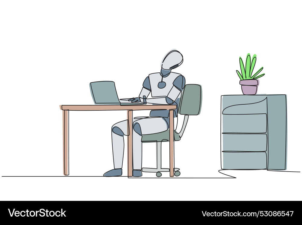 Single continuous line drawing robot sitting Single continuous line drawing robot sitting vector image