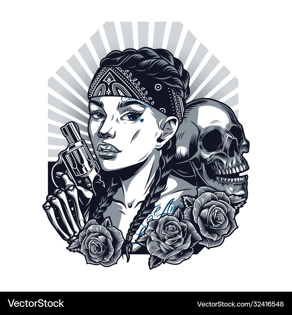 Chicano Skull Rose Tattoo vector image