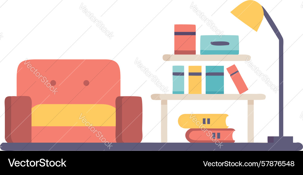 Cozy reading nook with bookshelf design Vector Image