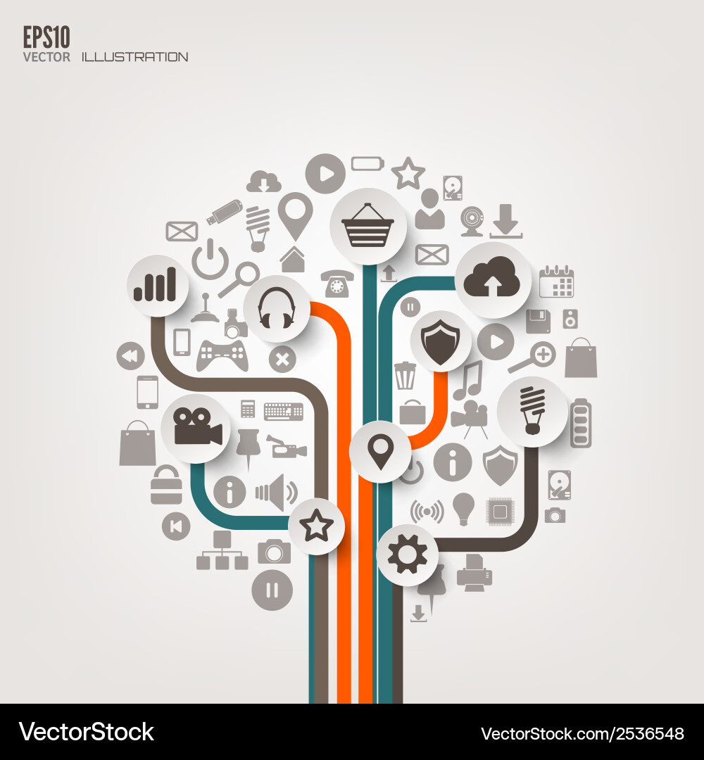Icon tree flat abstract background with web icons vector image