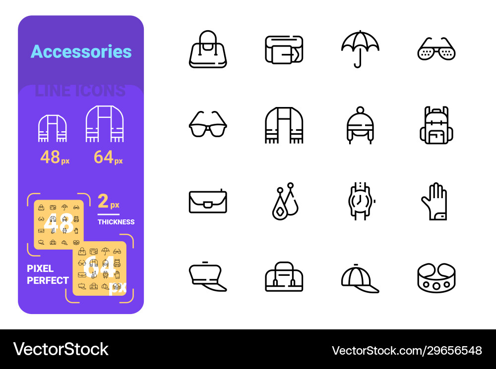 Set accessories simple lines icons handbag vector image