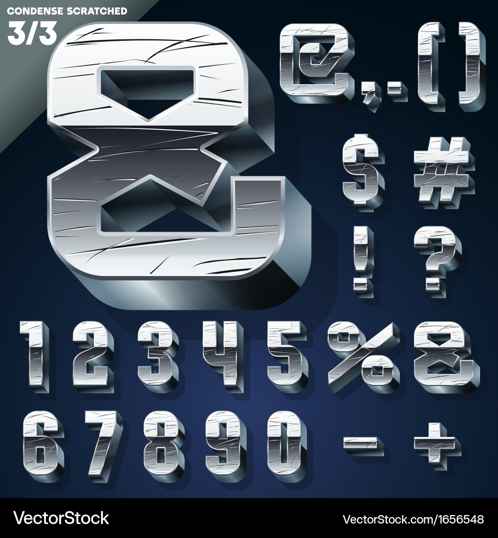 Silver chrome or aluminum 3d alphabet vector image