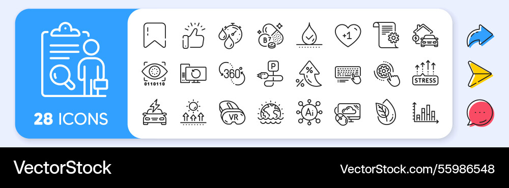 Waterproof computer keyboard and timer line icons Waterproof computer keyboard and timer line icons vector image