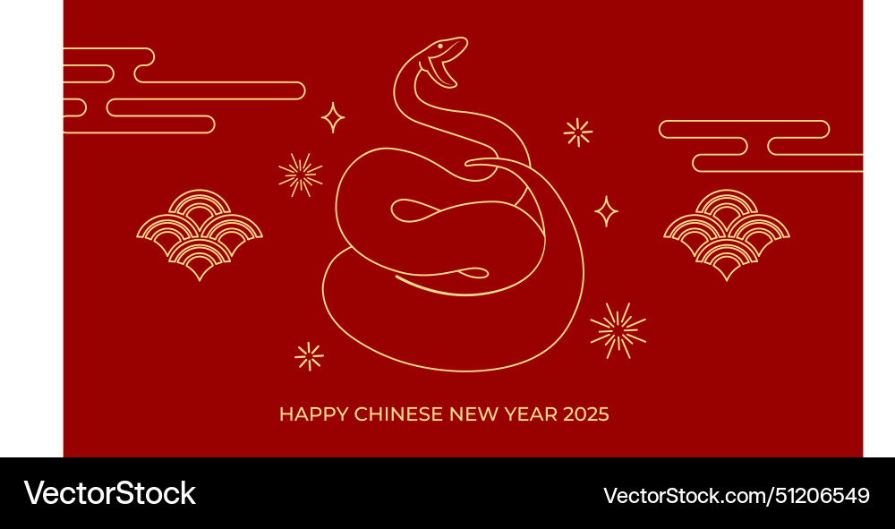 Chinese zodiac snake 2025 line art greeting card Chinese zodiac snake 2025 line art greeting card vector image
