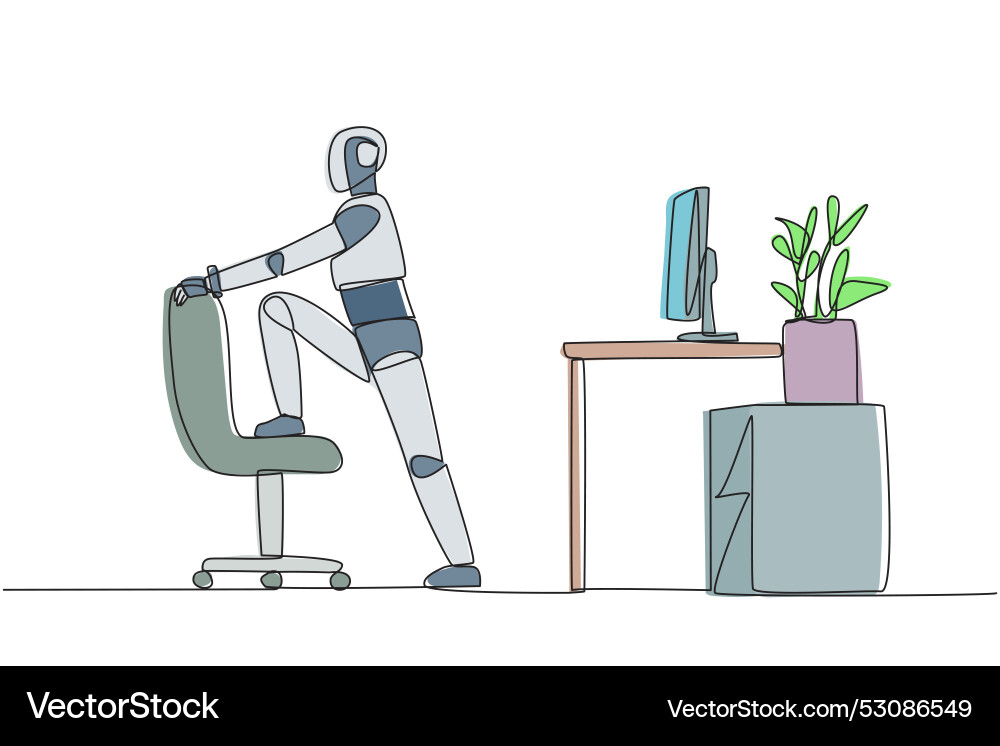 Continuous one line drawing robot stands while Continuous one line drawing robot stands while vector image