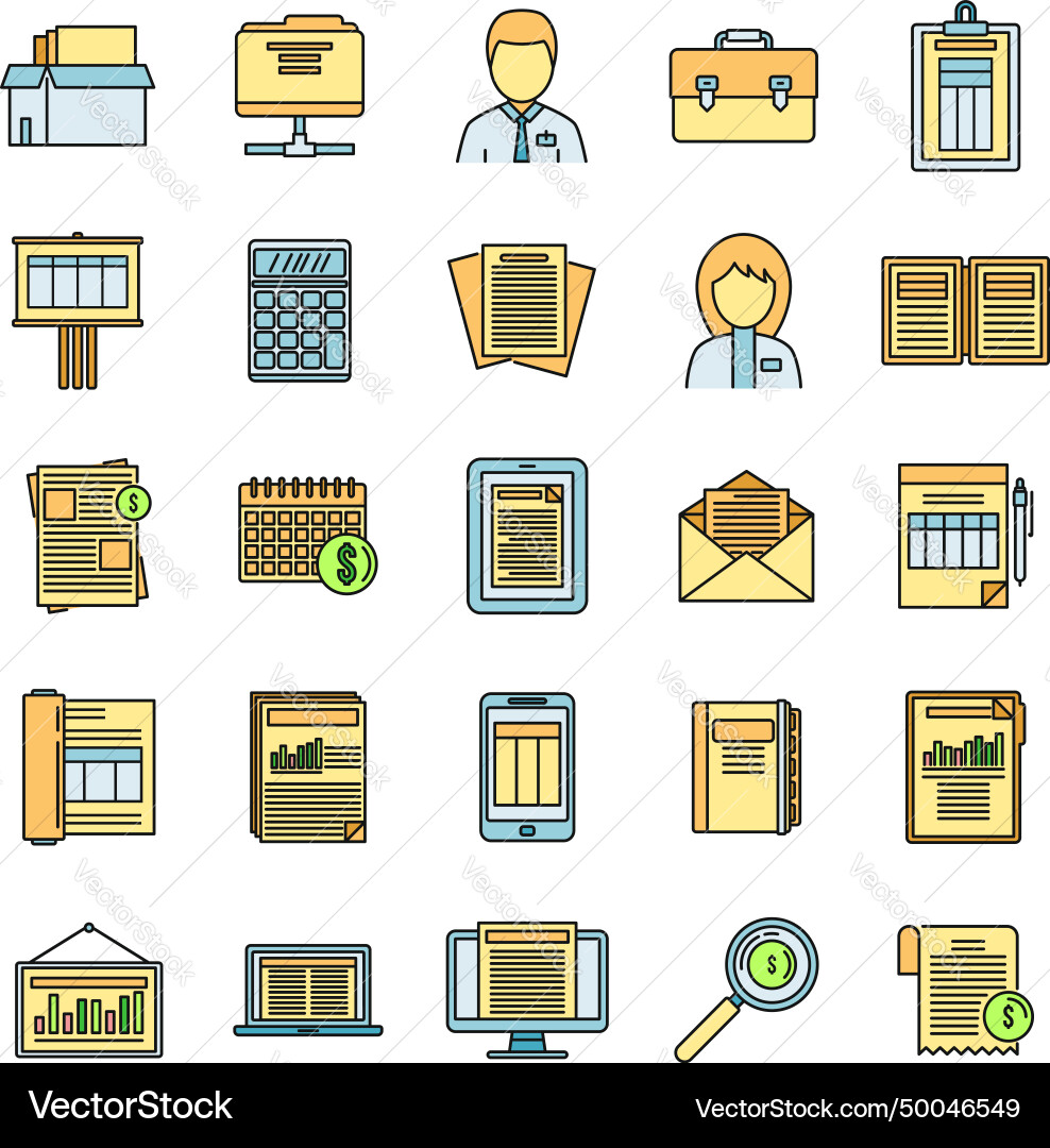 Estimator process icons set color line Estimator process icons set color line Vector Image