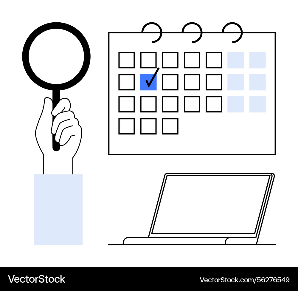 Exploring scheduling with magnifying glass Exploring scheduling with magnifying glass vector image