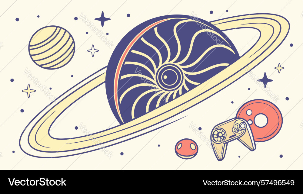 Game controller and alien planet with nautilus Vector Image