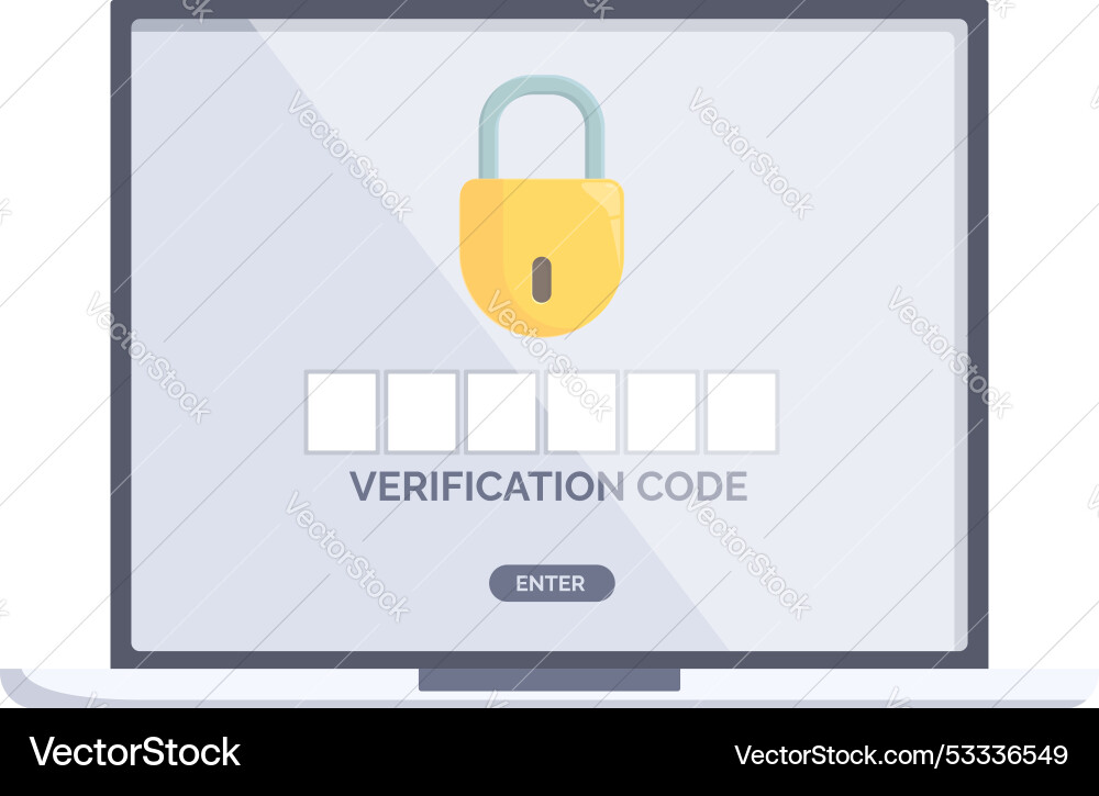Laptop showing verification code interface Laptop showing verification code interface vector image