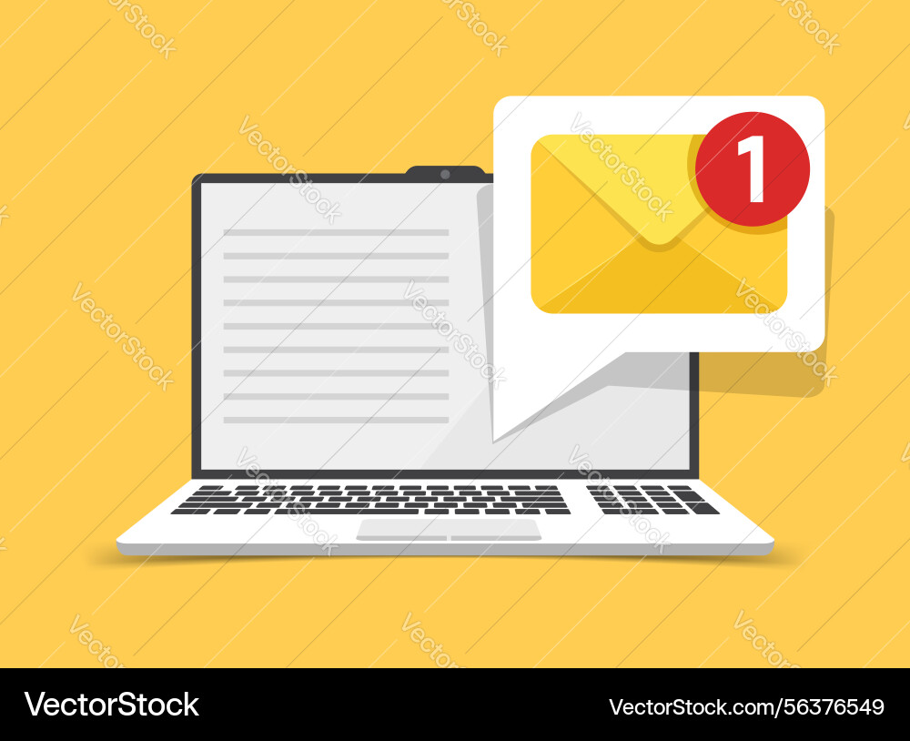 Laptop with envelope icon in flat style computer Laptop with envelope icon in flat style computer vector image