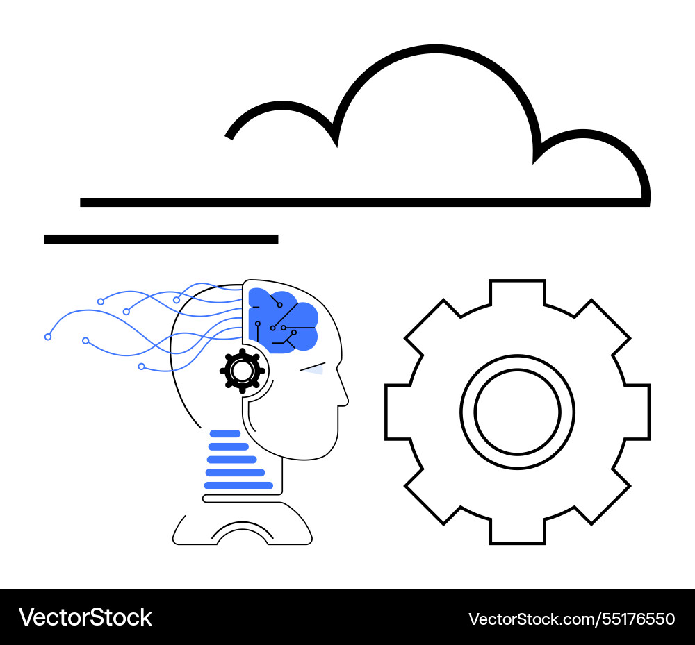 Ai-powered brain with cloud computing elements Ai-powered brain with cloud computing elements vector image