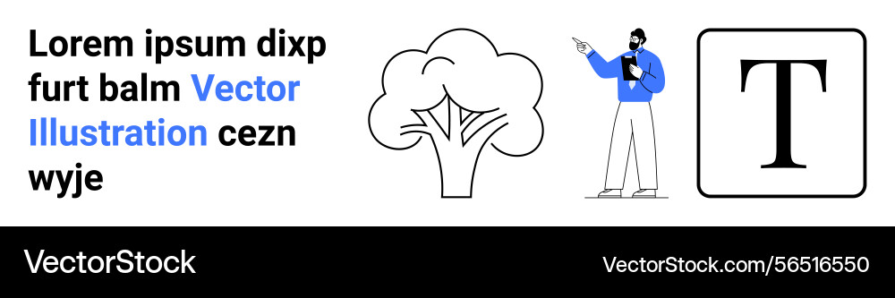 Conceptual scene with tree text block and person Conceptual scene with tree text block and person Vector Image