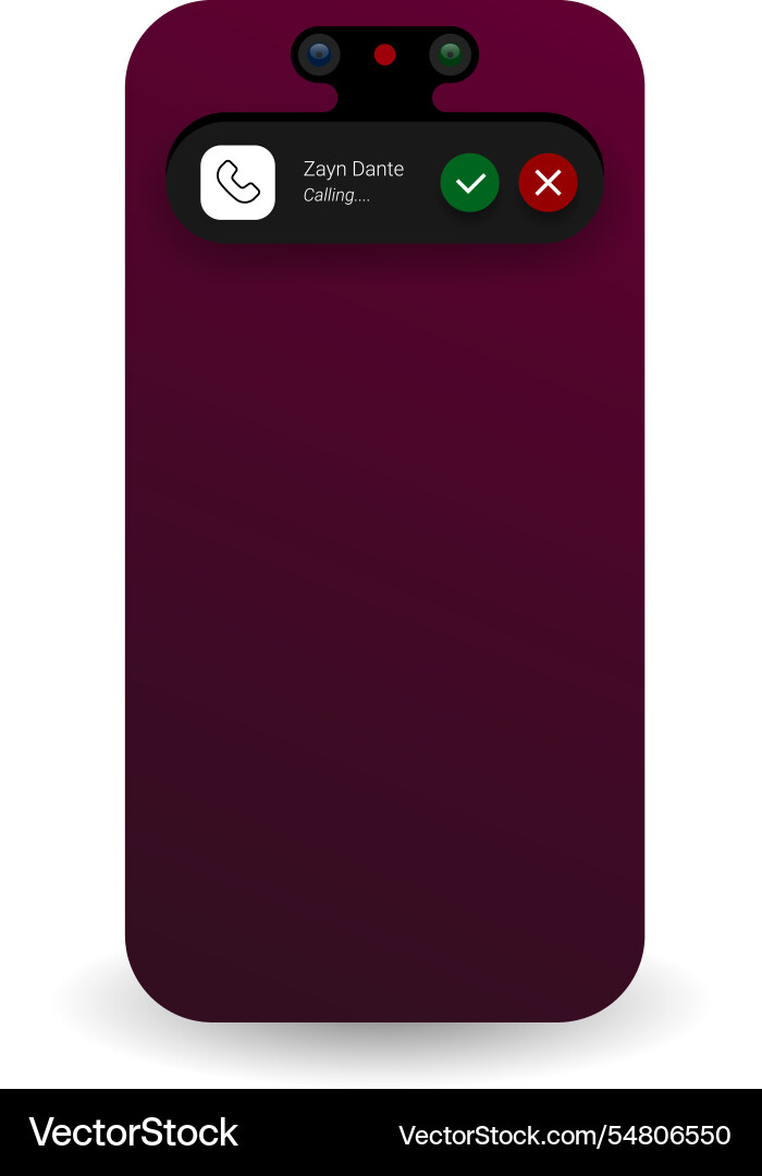 Dynamic island call notification interface vector image