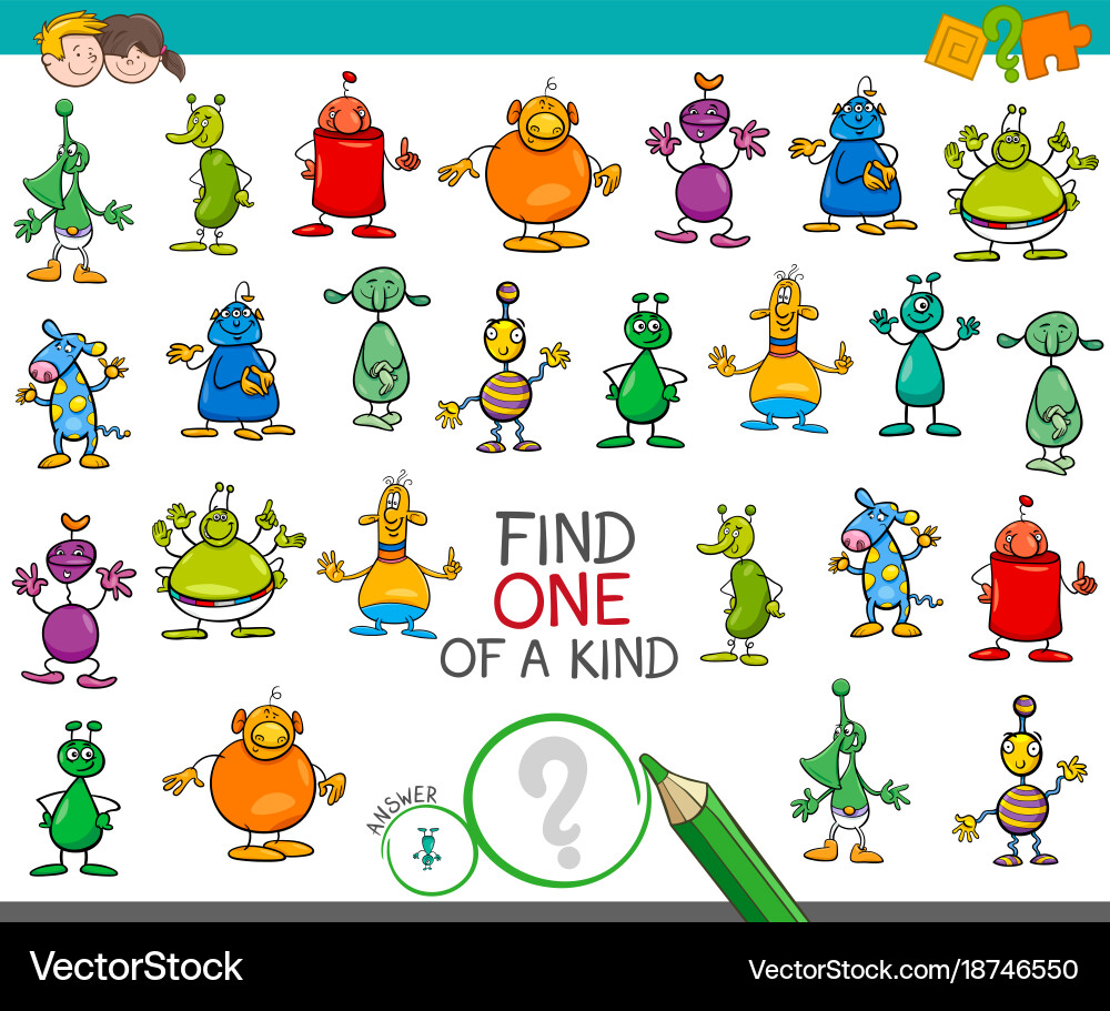 Find one of a kind game with aliens characters Vector Image
